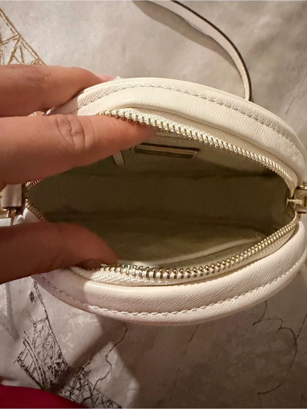Tory Burch Cream Quilted Round Crossbody with Gold Logo
